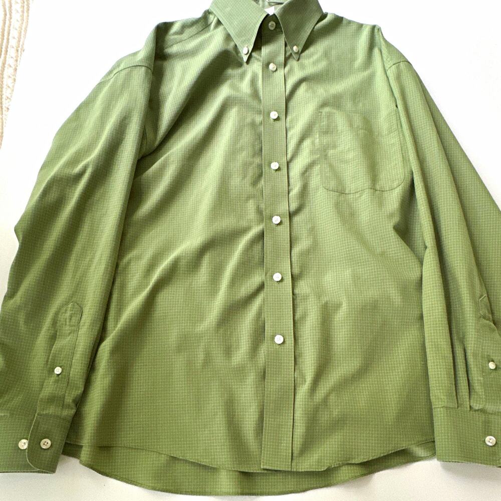 Joseph & Feiss Mens M Green Check Non-Iron Cotton Button-Down Long Sleeve Shirt